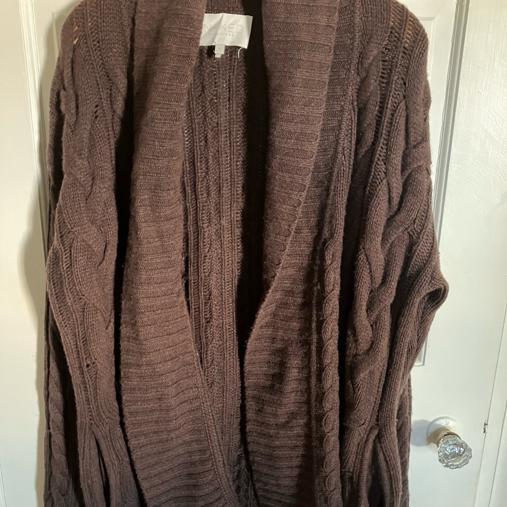 NakedCashmere Chocolate Cable Knit Cardigan 100% Cashmere